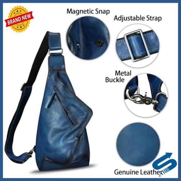 Genuine Leather Sling Backpack Crossbody Bag Unisex 17.5x11x35cm main image 5